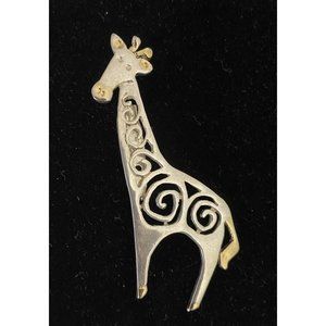 Vintage MJ silver gold tone Giraffe Metal Brooch Pin